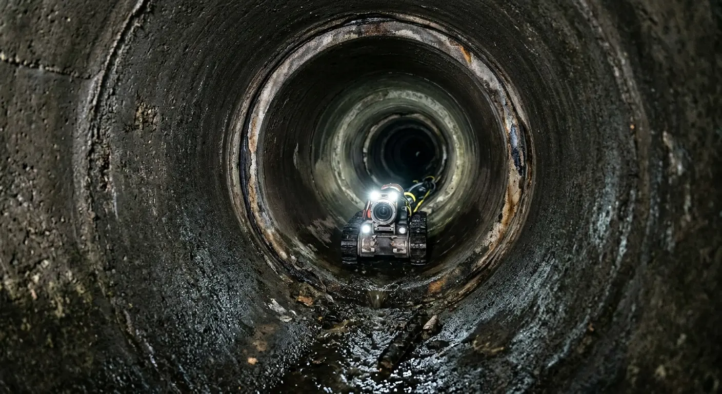 Robotic sewer camera inspecting pipe interior for Sewer Line Cleaning in Hillside